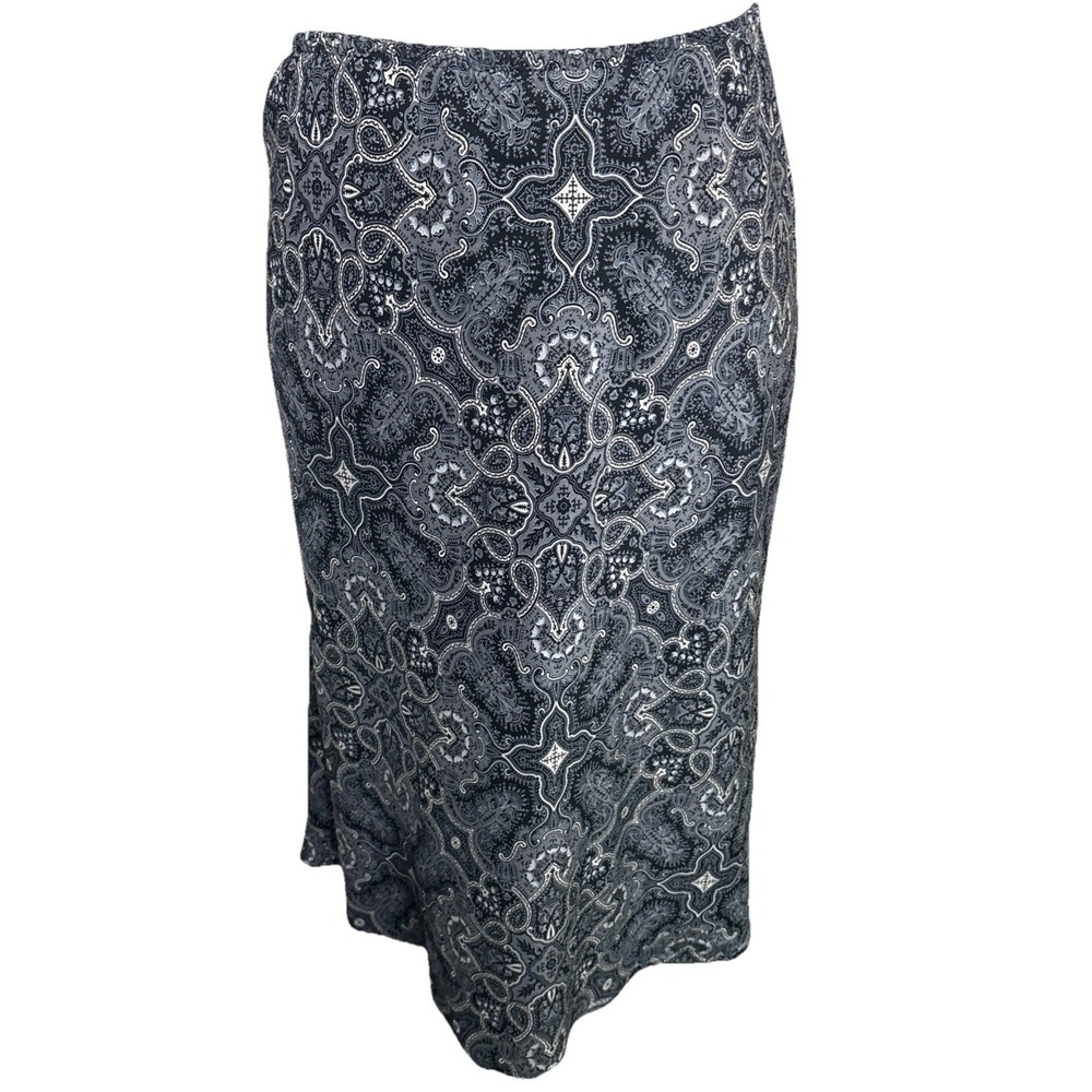 The Limited 100% Silk Midi Slip Skirt Paisley Black Pull On Flowy 90s